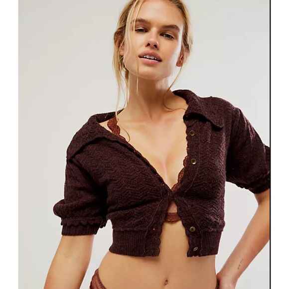 Free People Edie 100% Cashmere Cardigan Size S NWOT Fudge Brown - Picture 1 of 9